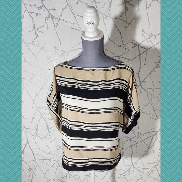 Zara Beige & Black Striped Boat Neck Blouse - Picture 1 of 4